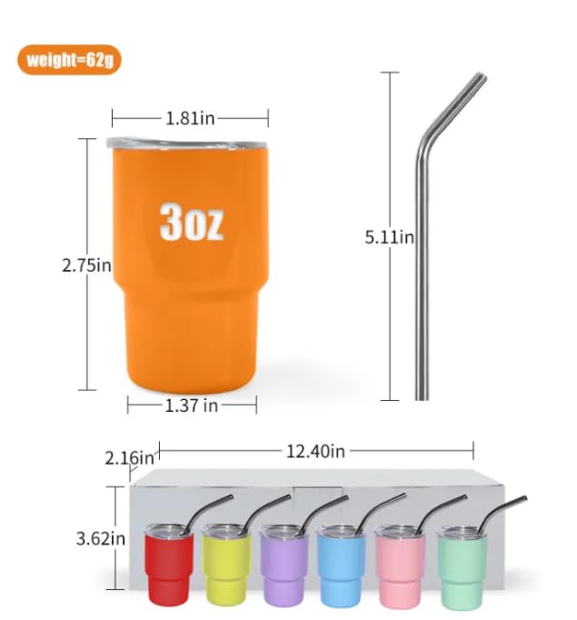 AGH 108pcs 3oz Mini Tumbler Sublimation Shot Glass with Lid & Straw,12 Colors Stainless Steel Tumblers Set Sublimation Mini Cups for Wedding Birthday Party for Cocktail Whiskey
