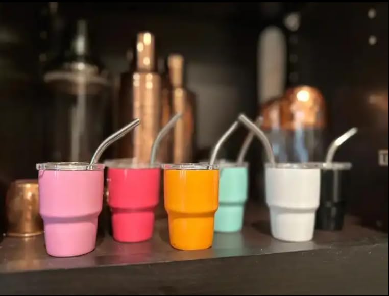 AGH 108pcs 3oz Mini Tumbler Sublimation Shot Glass with Lid & Straw,12 Colors Stainless Steel Tumblers Set Sublimation Mini Cups for Wedding Birthday Party for Cocktail Whiskey