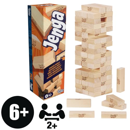 Classic Jenga Wood Block Stacking Party Game with Digital Die