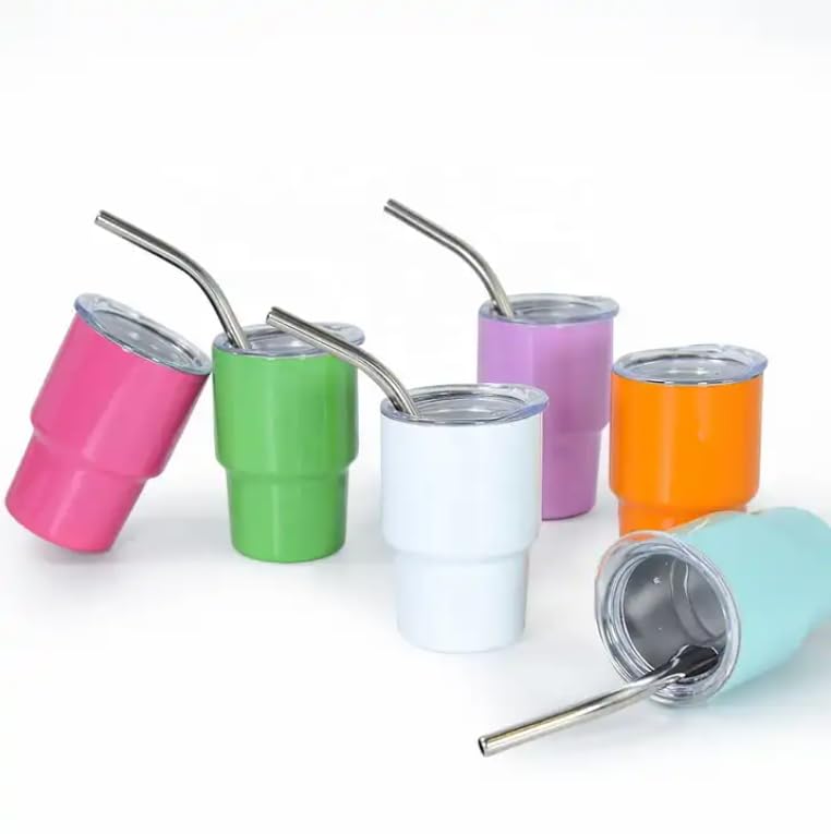 AGH 108pcs 3oz Mini Tumbler Sublimation Shot Glass with Lid & Straw,12 Colors Stainless Steel Tumblers Set Sublimation Mini Cups for Wedding Birthday Party for Cocktail Whiskey