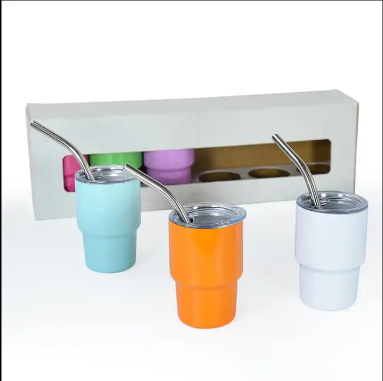 AGH 108pcs 3oz Mini Tumbler Sublimation Shot Glass with Lid & Straw,12 Colors Stainless Steel Tumblers Set Sublimation Mini Cups for Wedding Birthday Party for Cocktail Whiskey