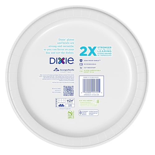 Dixie Large Paper Plates, 10 Inch, 54 Count, 2X Stronger*, Microwave-Safe, Soak-Proof, Cut Resistant, Disposable Plates For Everyday Breakfast