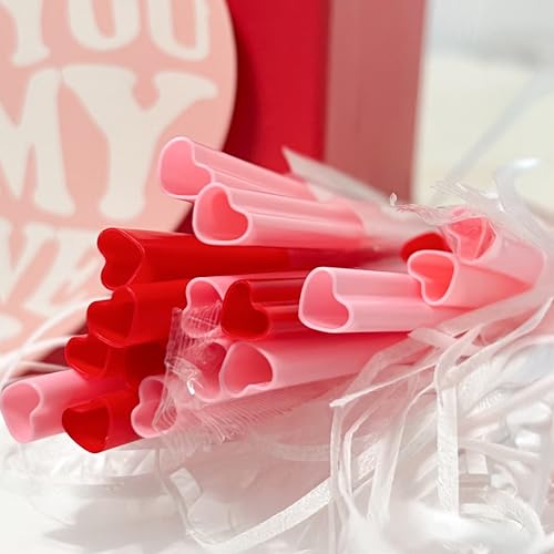 Red & Pink Heart-Shaped Drinking Straws for Parties