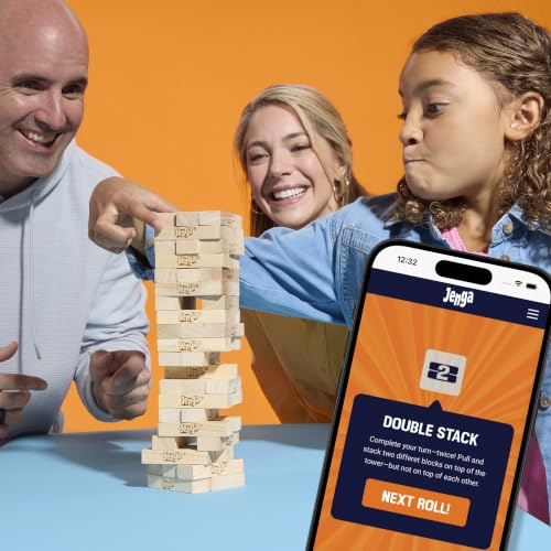 Classic Jenga Wood Block Stacking Party Game with Digital Die