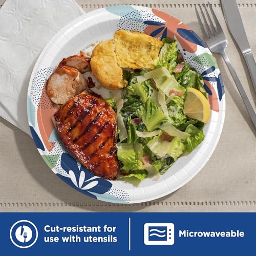 Dixie Large Paper Plates, 10 Inch, 54 Count, 2X Stronger*, Microwave-Safe, Soak-Proof, Cut Resistant, Disposable Plates For Everyday Breakfast