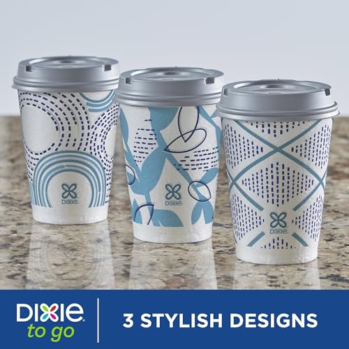 Dixie To Go Paper Coffee Cups With Lids, 12 oz, 156 Count (6 packs of 26 cups), Disposable Insulated Paper Cups for On-The-Go Hot or Cold Beverages