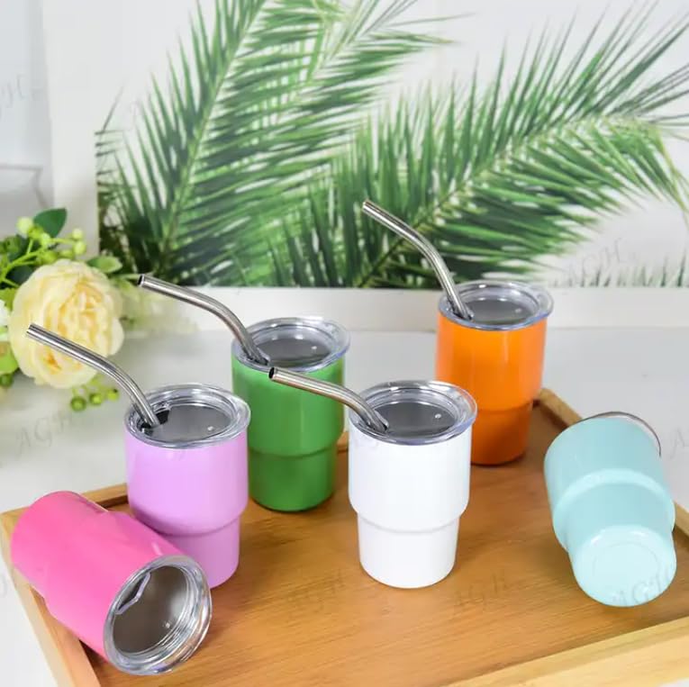 AGH 108pcs 3oz Mini Tumbler Sublimation Shot Glass with Lid & Straw,12 Colors Stainless Steel Tumblers Set Sublimation Mini Cups for Wedding Birthday Party for Cocktail Whiskey