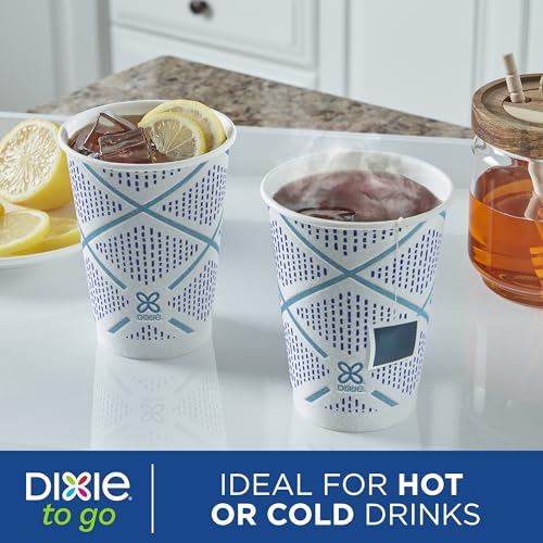 Dixie To Go Paper Coffee Cups With Lids, 12 oz, 156 Count (6 packs of 26 cups), Disposable Insulated Paper Cups for On-The-Go Hot or Cold Beverages