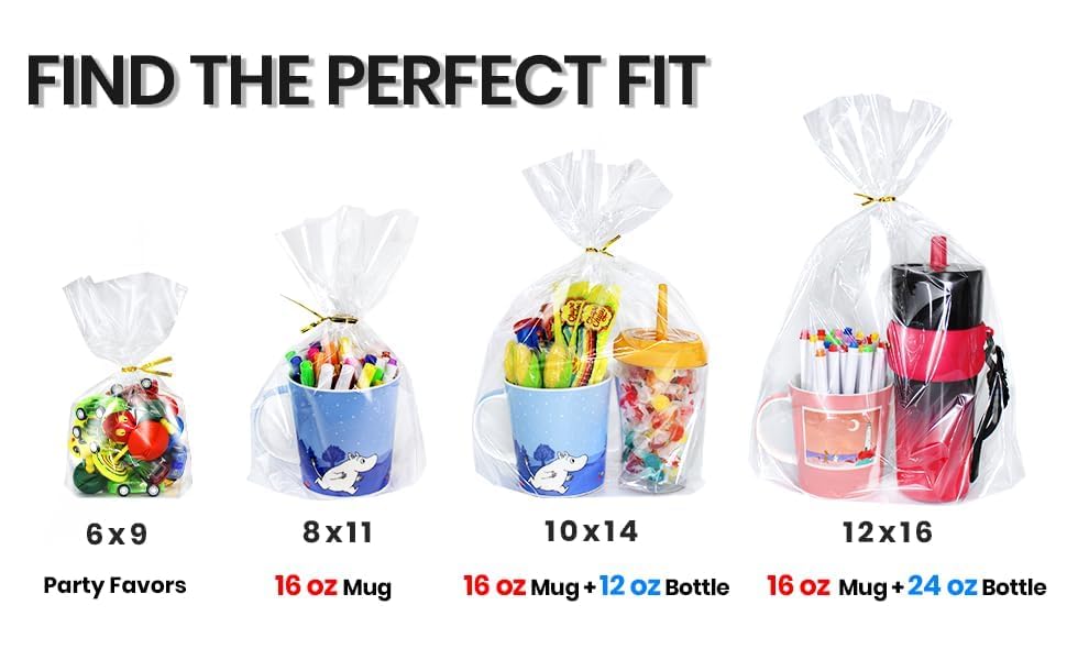 Clear Stand-Up Cellophane Gift Bags with Ties for Party Favors