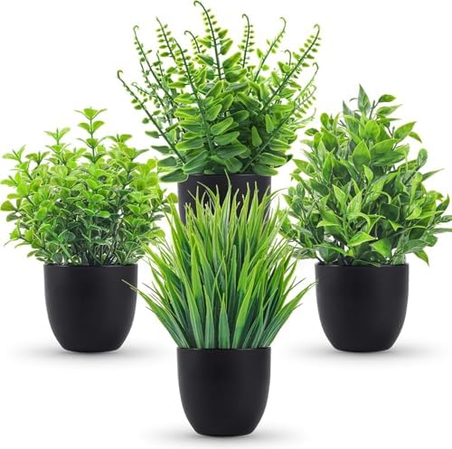 Small Black Faux Potted Plants for Bathroom & Home Decor