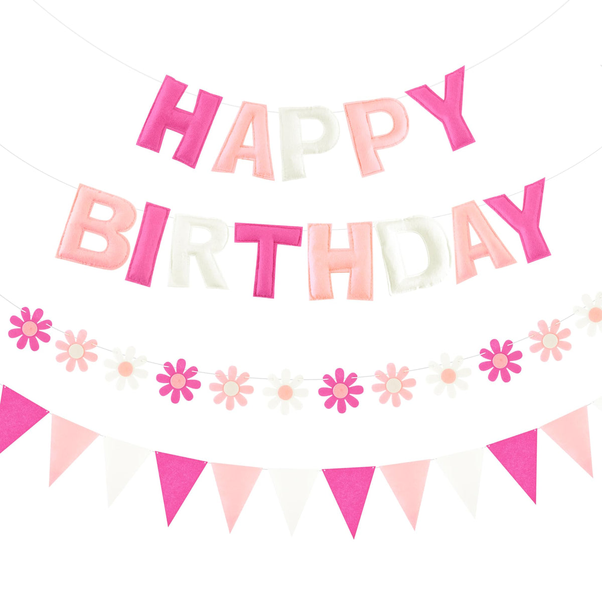 3-Piece Pre-Strung 3D Happy Birthday Banner Set