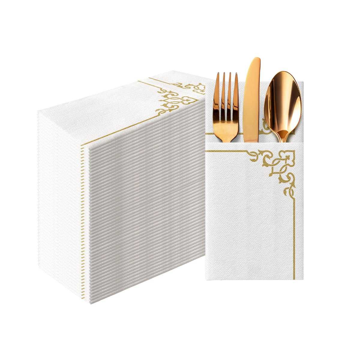 Linen-Feel Pre-Folded Napkins with Flatware Pockets