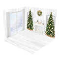 Christmas Tree, Fireplace & Snow Scene Photo Backdrop