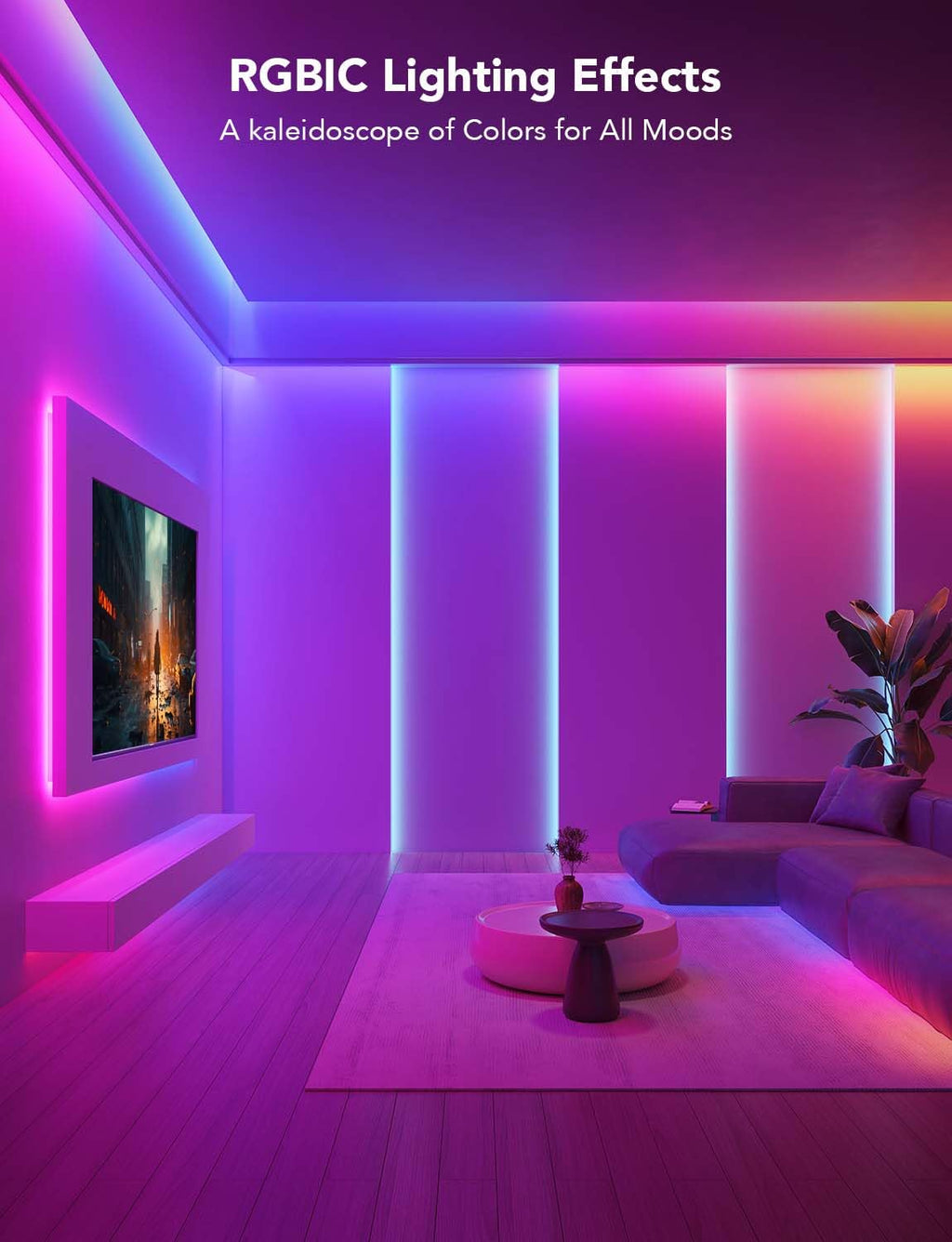 Smart RGBIC LED Strip Lights with Bluetooth Control