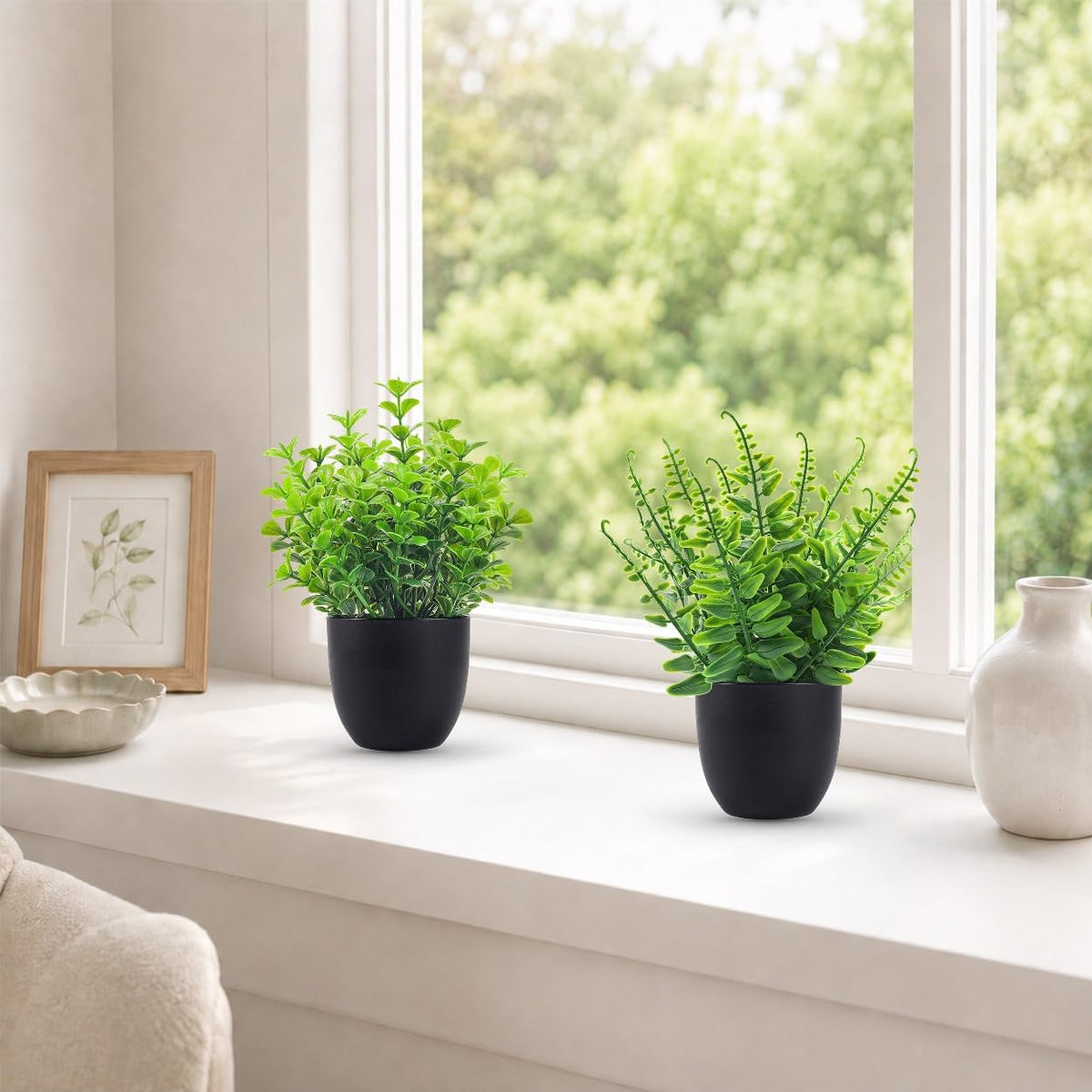 Small Black Faux Potted Plants for Bathroom & Home Decor