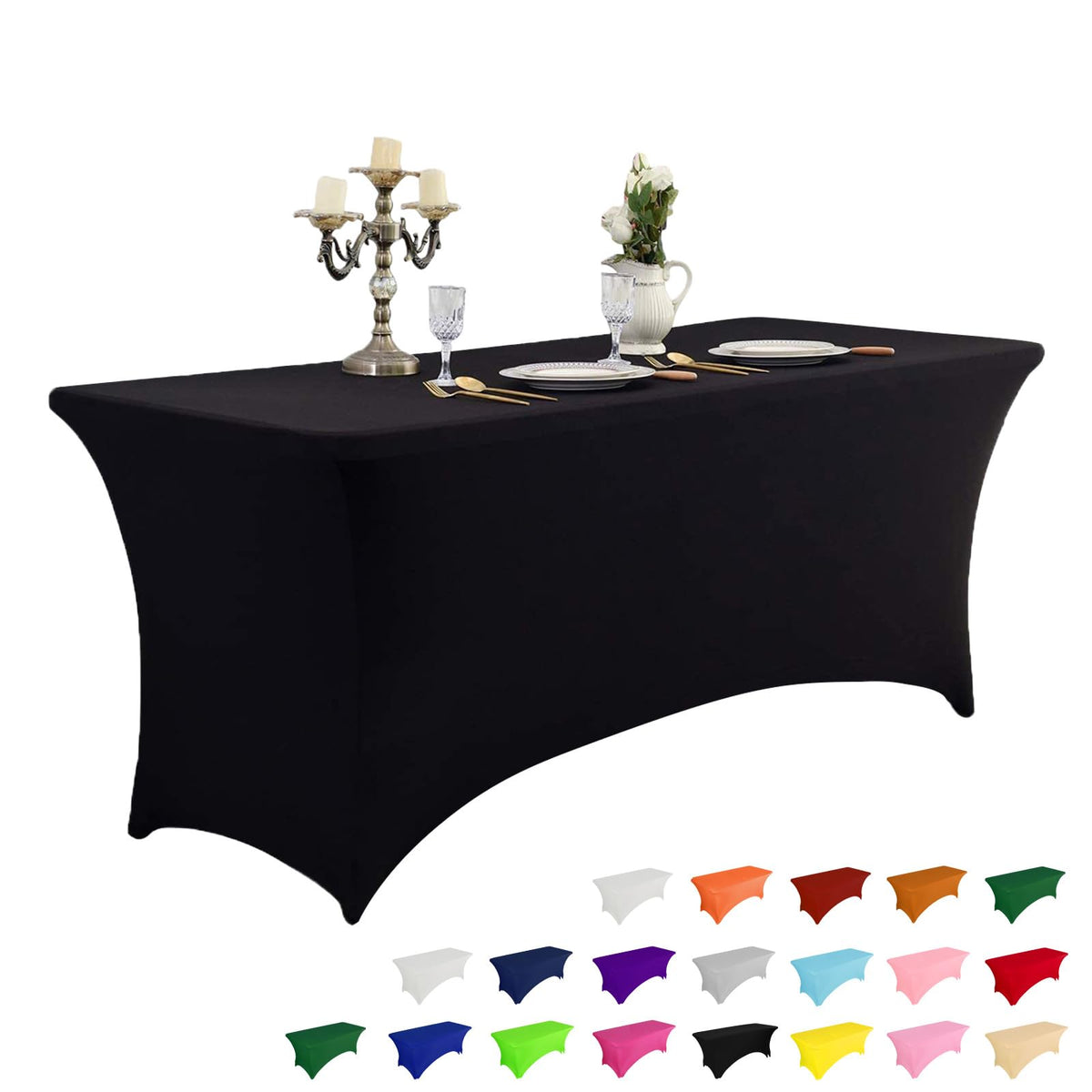 6-Foot Stretch Black Table Cover for Parties & Events