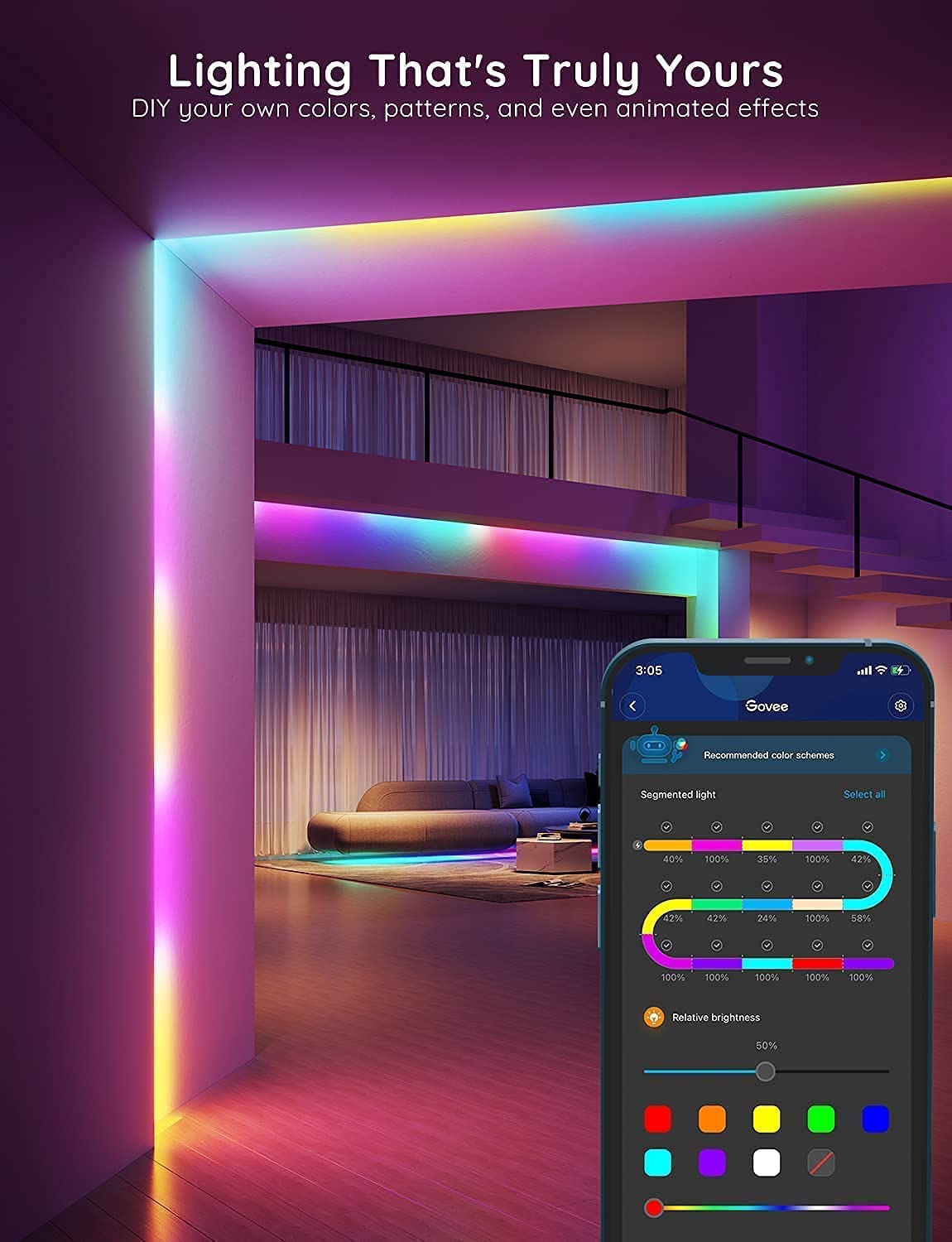 Smart RGBIC LED Strip Lights with Bluetooth Control
