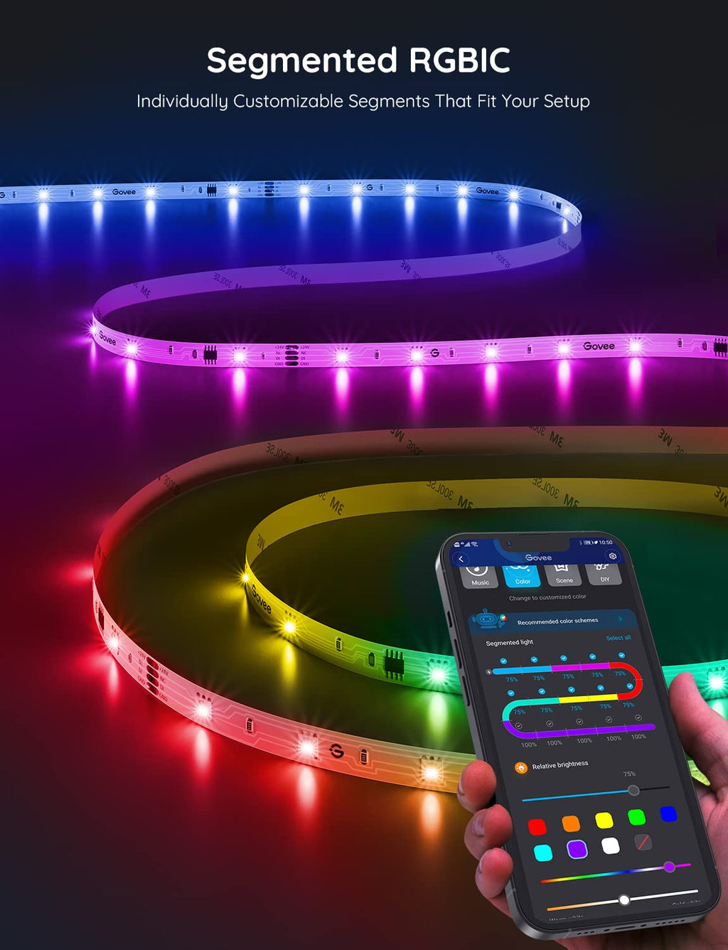 Smart RGBIC LED Strip Lights with Bluetooth Control