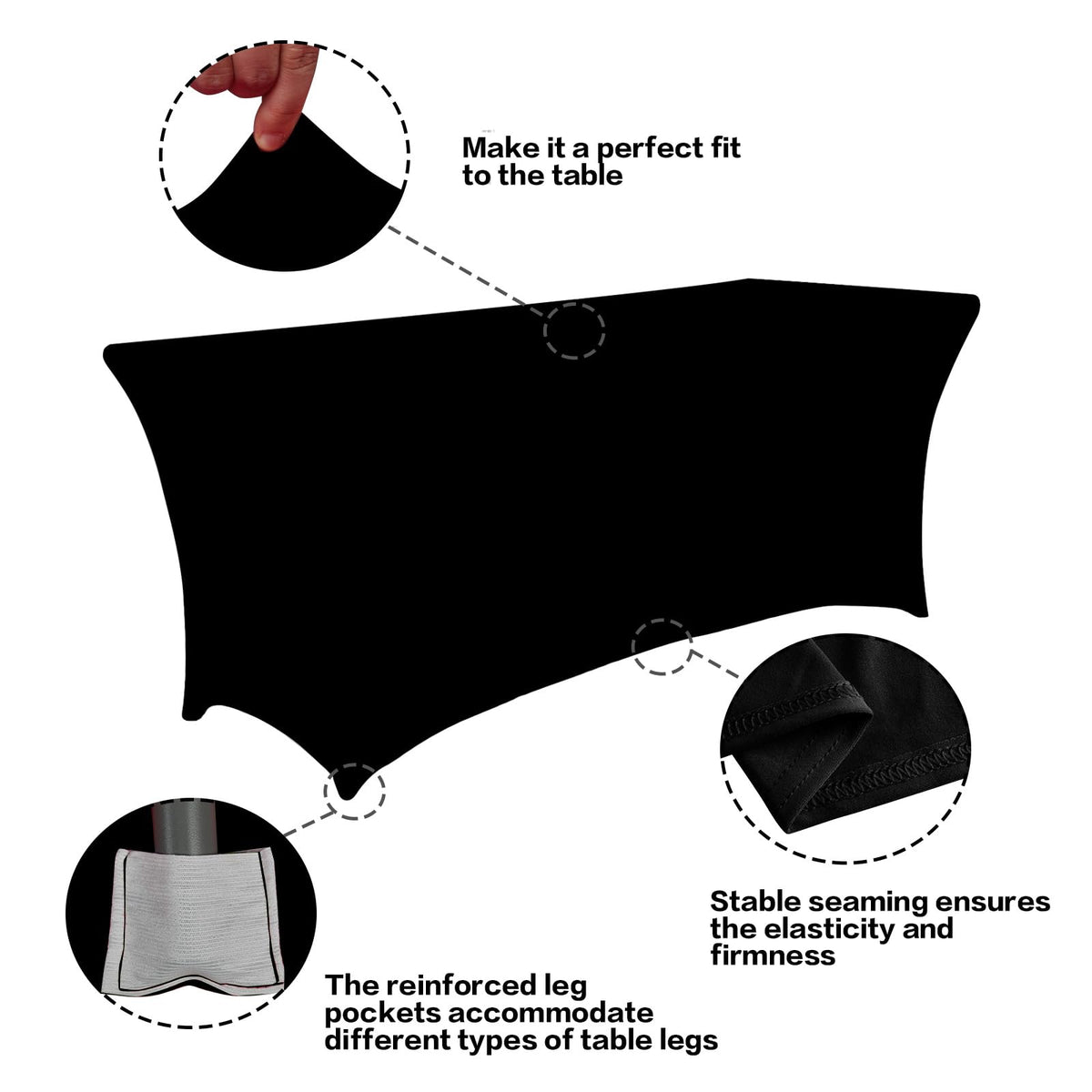 6-Foot Stretch Black Table Cover for Parties & Events