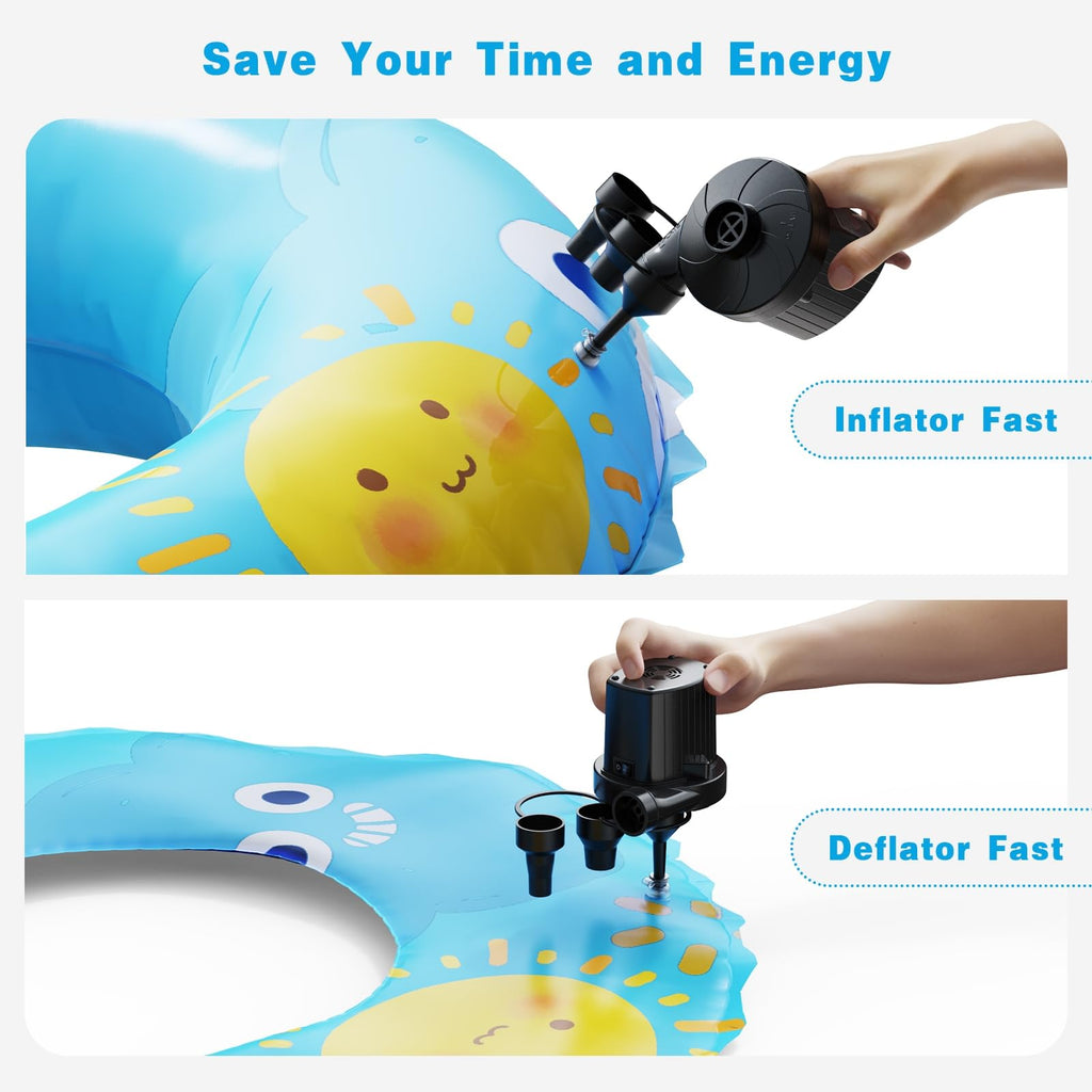Portable Quick-Fill Air Pump with 3 Nozzles for Inflatables