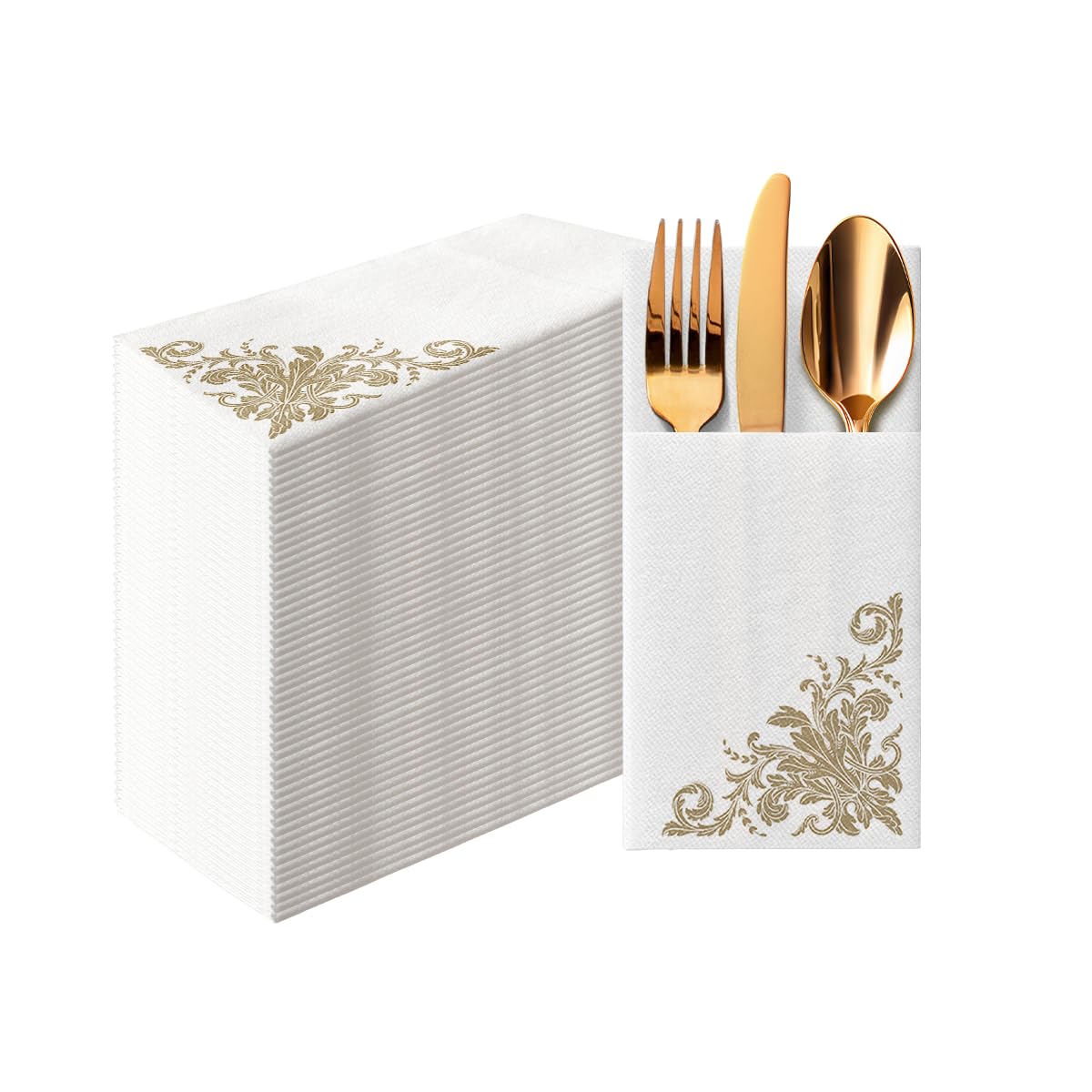 Linen-Feel Pre-Folded Napkins with Flatware Pockets