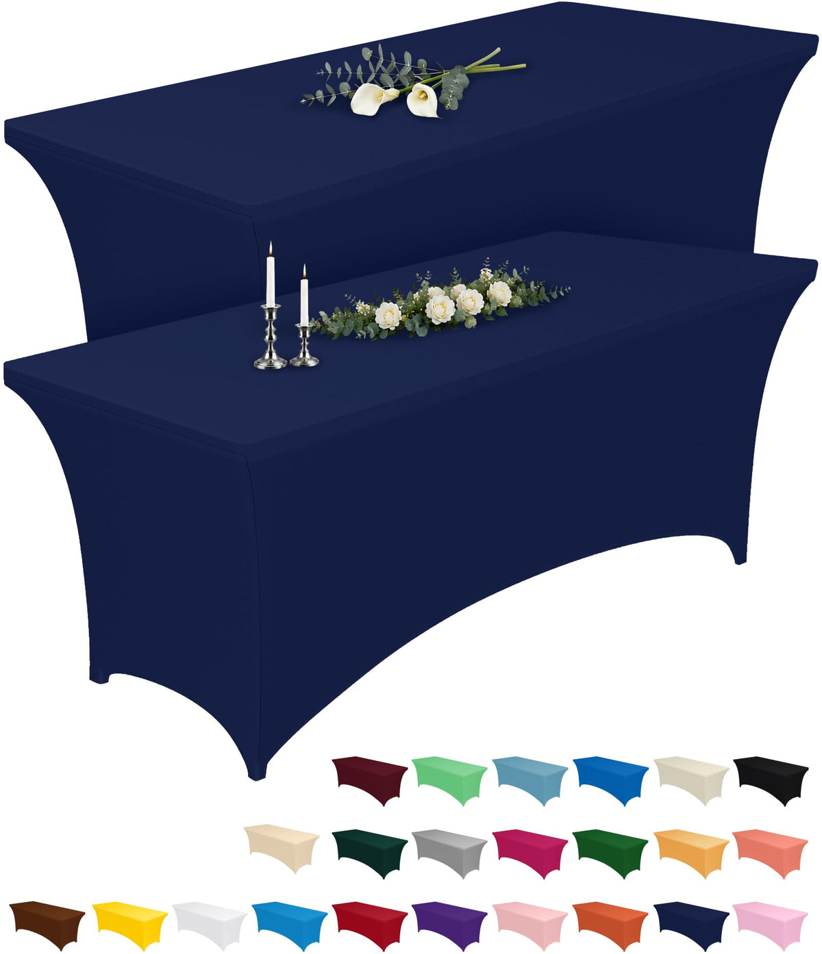 2-Pack Fitted Spandex Tablecloths for Parties & Events