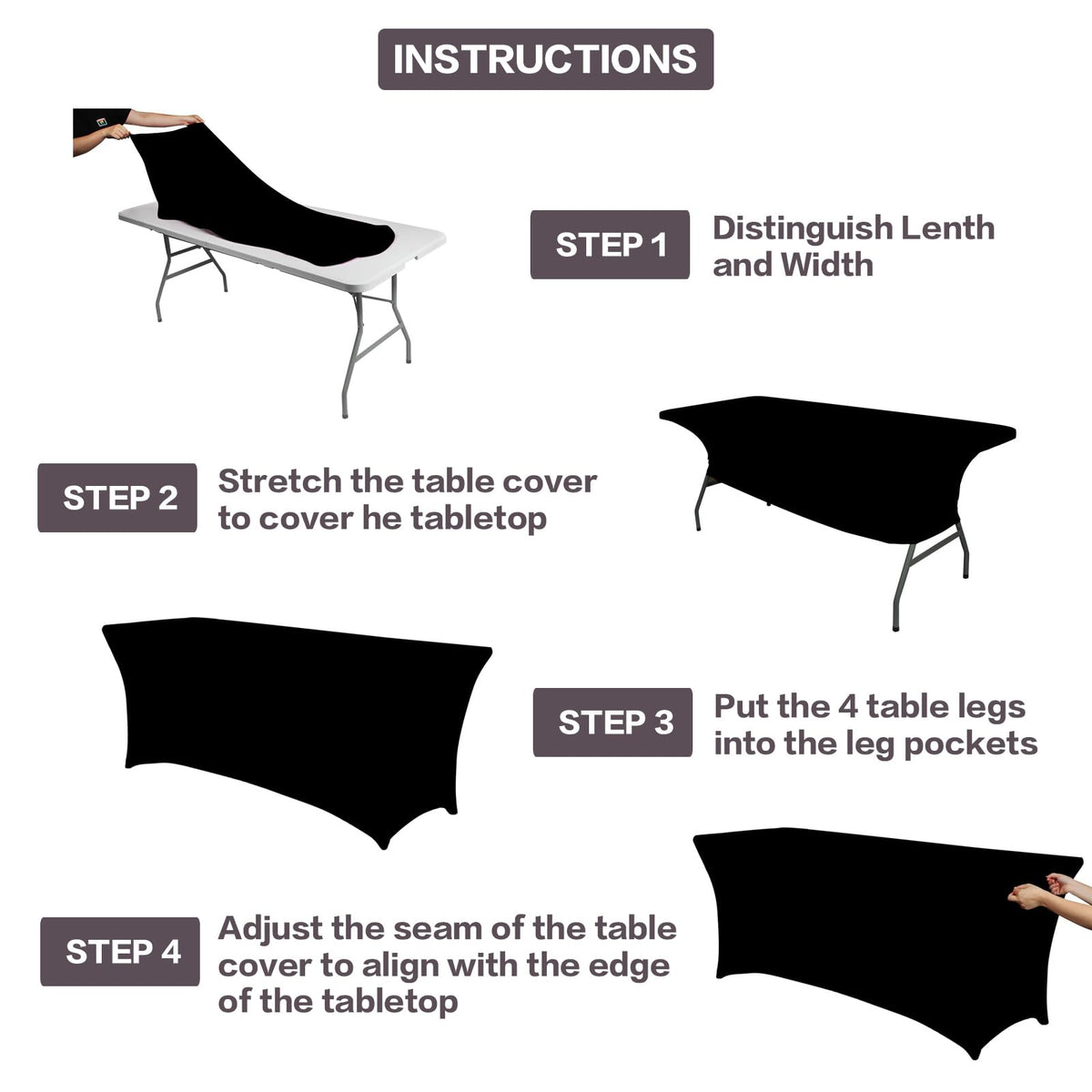 6-Foot Stretch Black Table Cover for Parties & Events