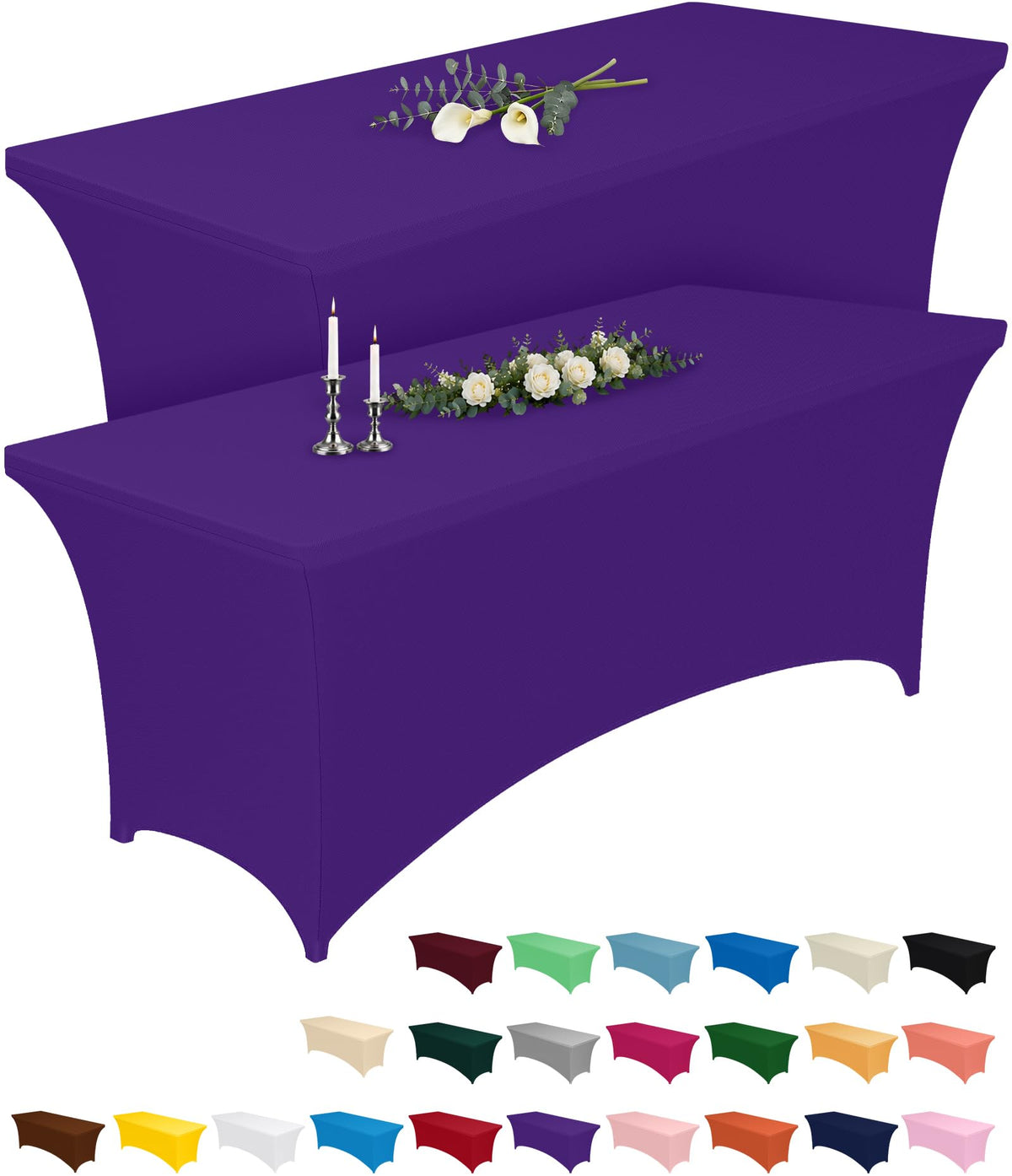2-Pack Fitted Spandex Tablecloths for Parties & Events