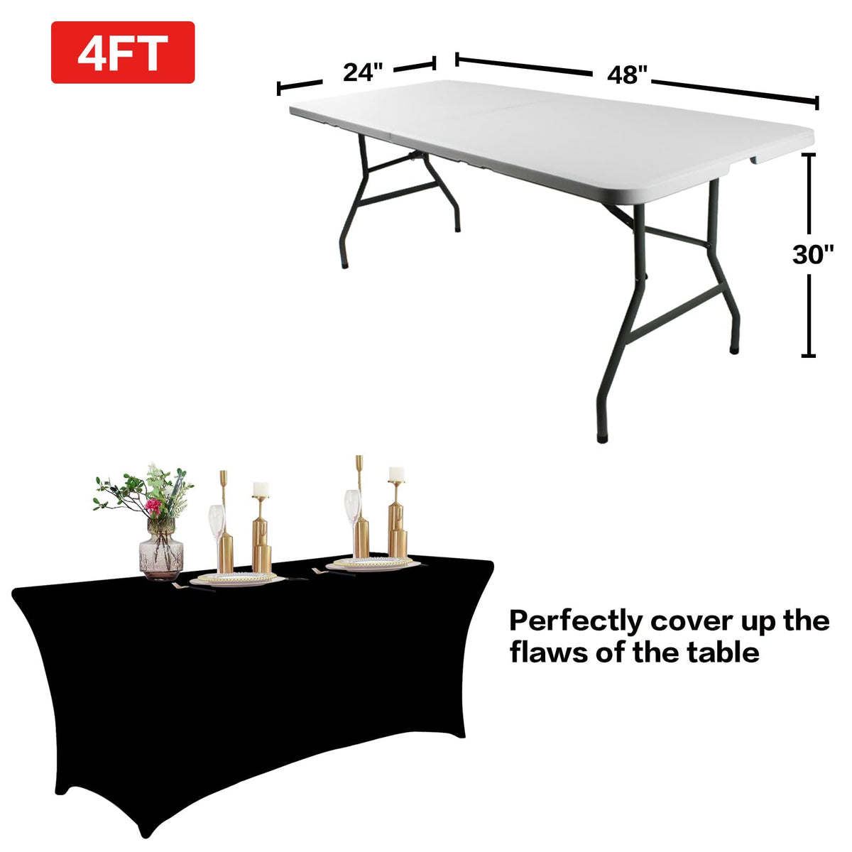 6-Foot Stretch Black Table Cover for Parties & Events