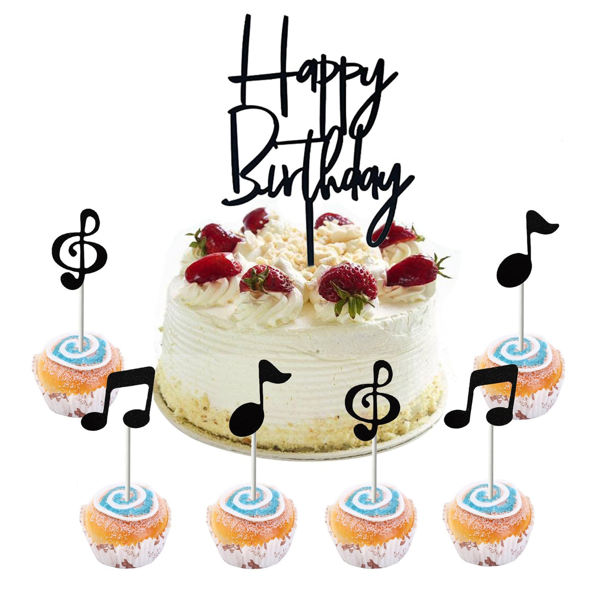 Happy Birthday Star Cake & Cupcake Topper Decoration Set