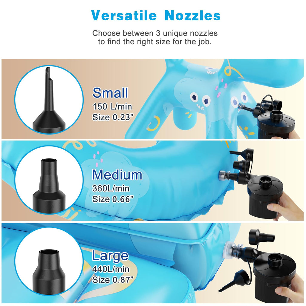 Portable Quick-Fill Air Pump with 3 Nozzles for Inflatables