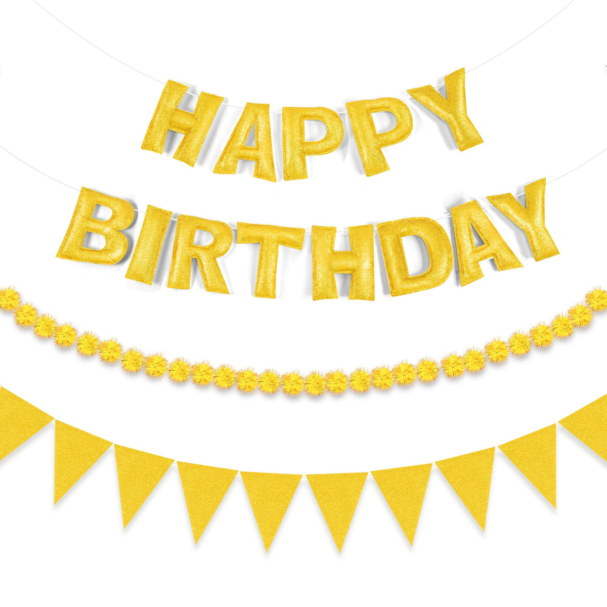 3-Piece Pre-Strung 3D Happy Birthday Banner Set