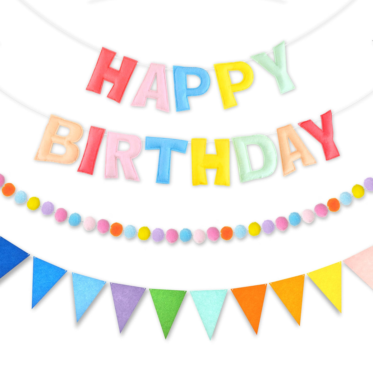 3-Piece Pre-Strung 3D Happy Birthday Banner Set