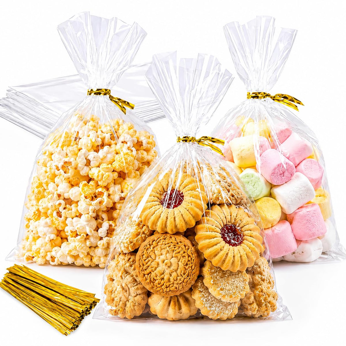 Clear Cellophane Treat Bags with Twist Ties for Party Favors