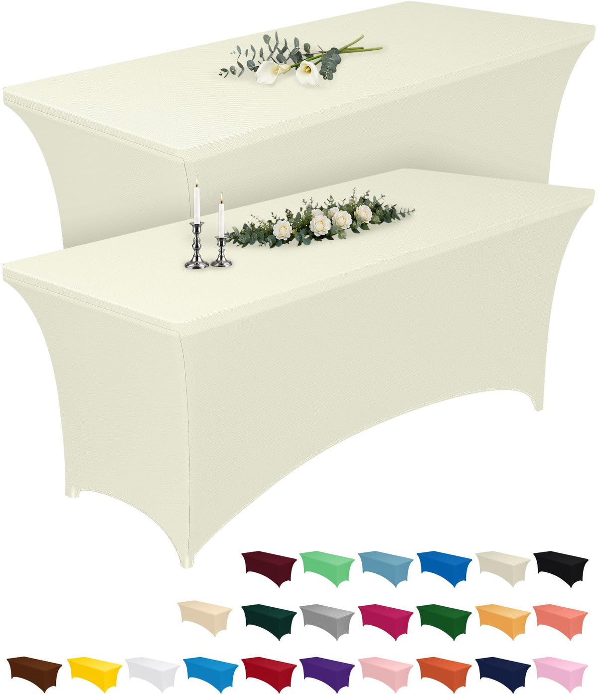 2-Pack Fitted Spandex Tablecloths for Parties & Events