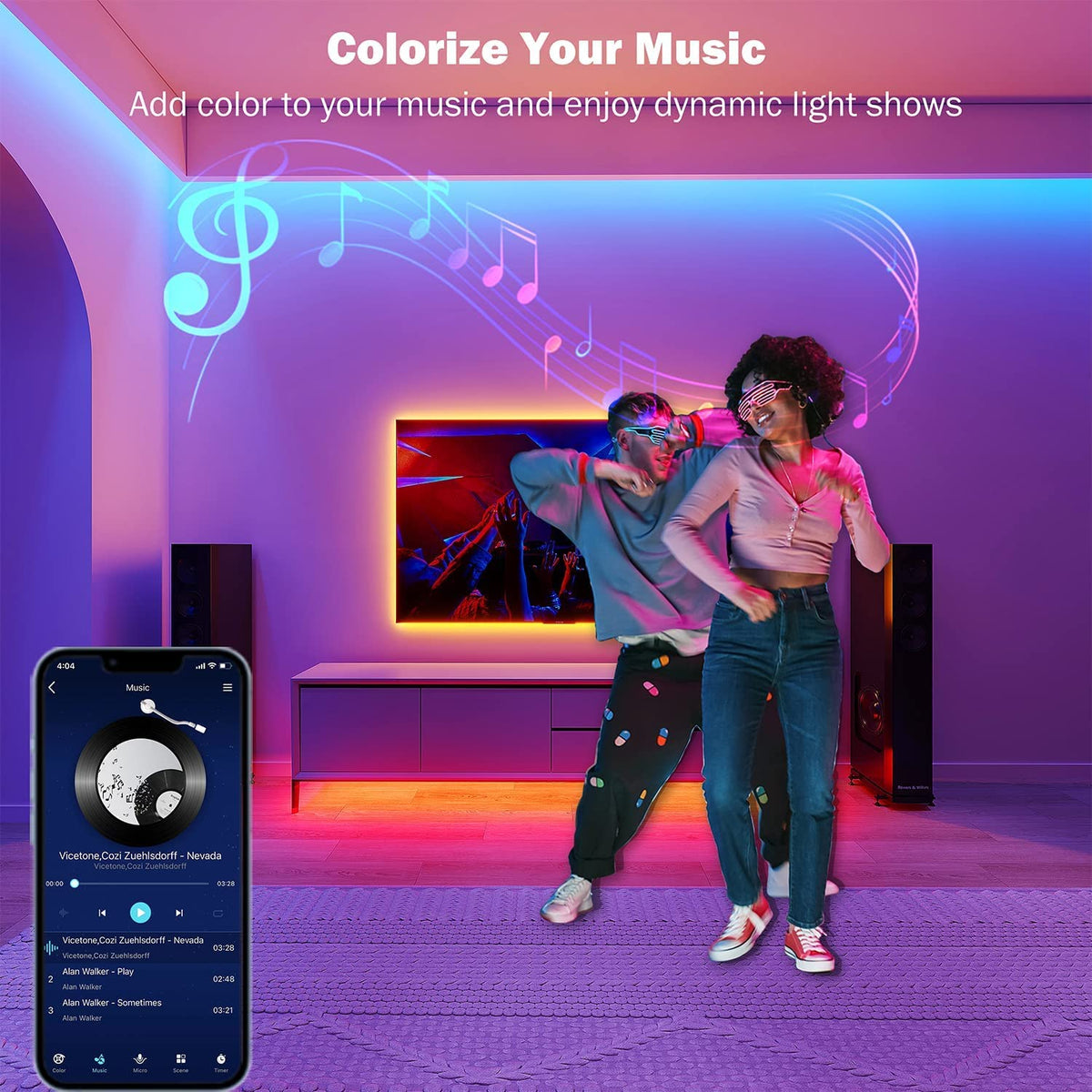 RGB Music-Sync LED Strip Lights with App & Remote Control