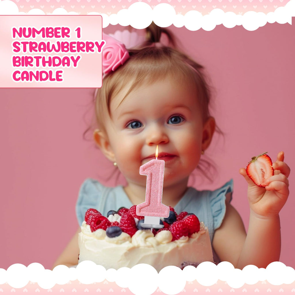 Strawberry Number 1 Candle for First Birthday Cakes
