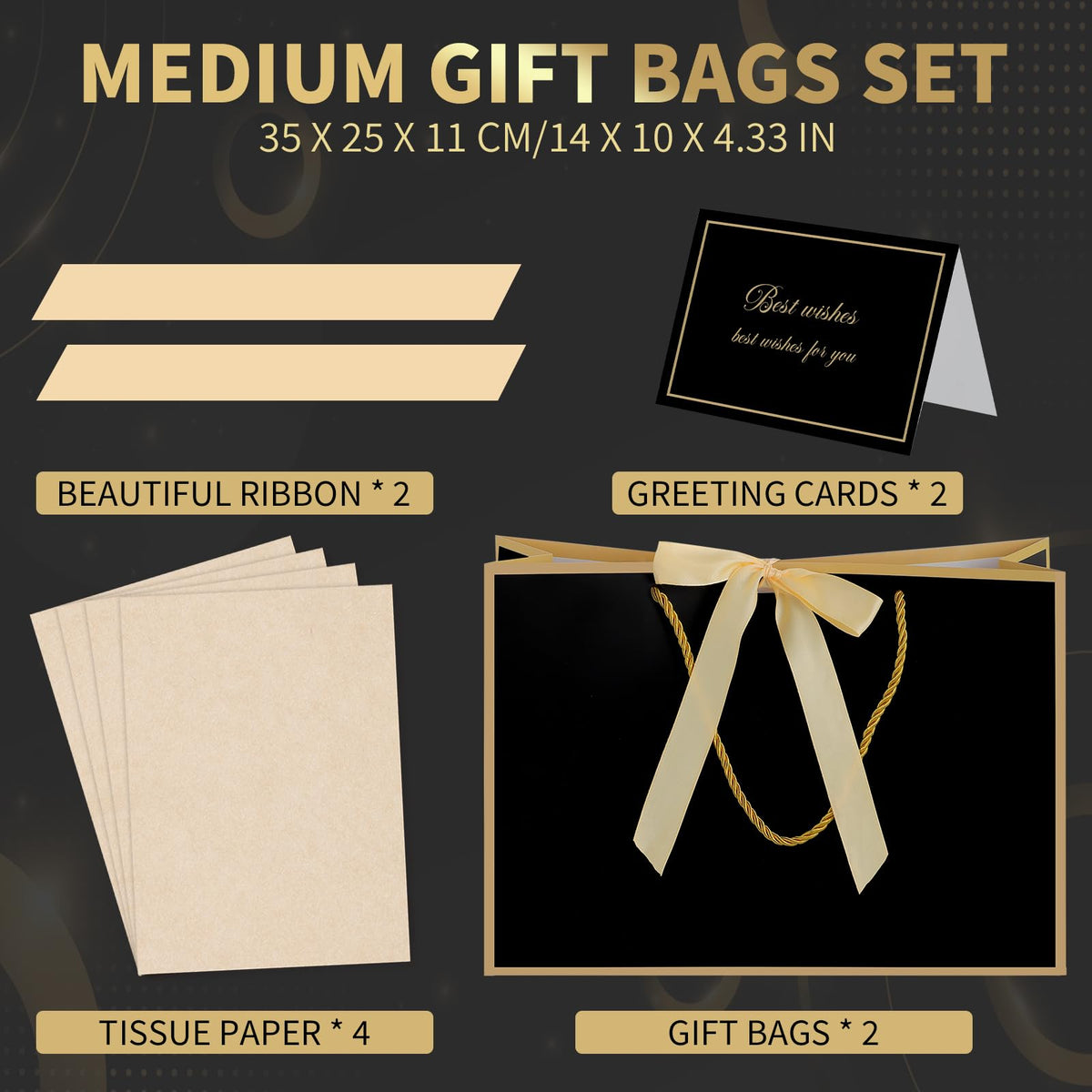 2-Piece Medium Gift Bag Set with Tissue Paper & Cards