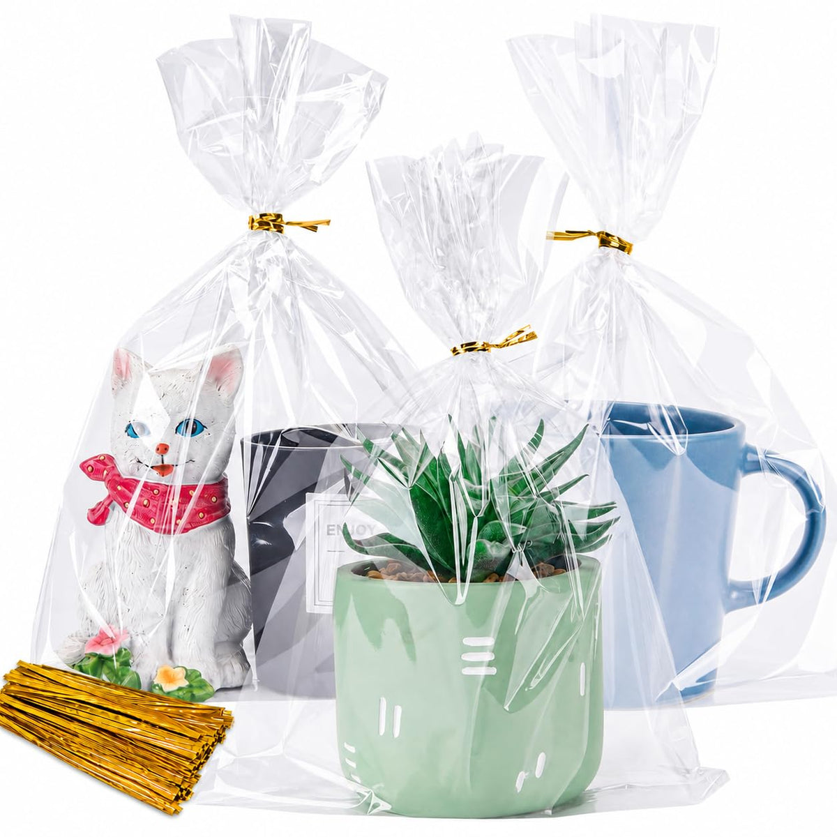 Clear Cellophane Treat Bags with Twist Ties for Party Favors