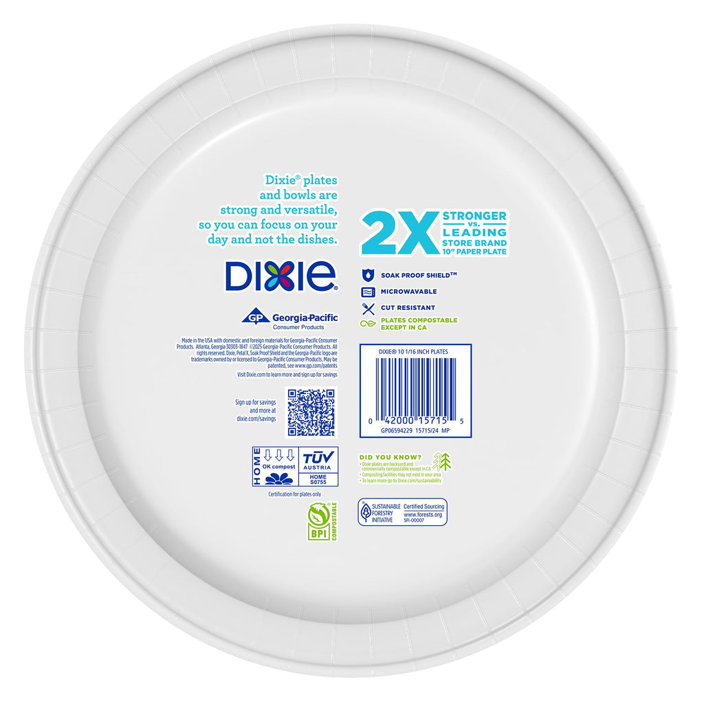 Dixie Large Paper Plates, 10 Inch, 54 Count, 2X Stronger*, Microwave-Safe, Soak-Proof, Cut Resistant, Disposable Plates For Everyday Breakfast