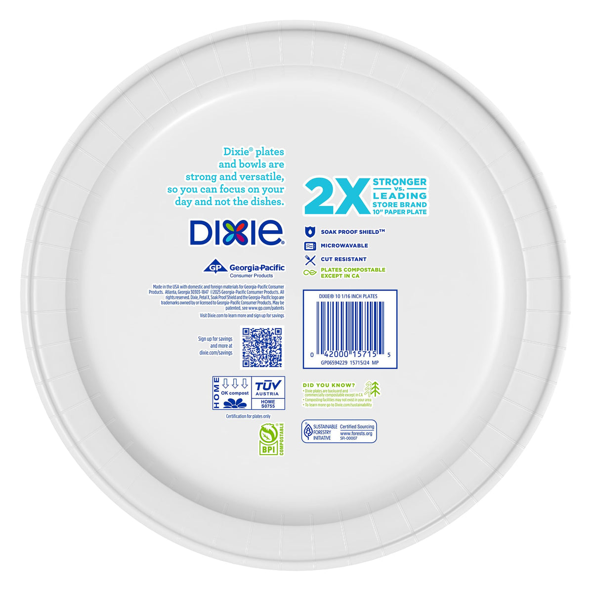 Dixie Large Paper Plates, 10 Inch, 54 Count, 2X Stronger*, Microwave-Safe, Soak-Proof, Cut Resistant, Disposable Plates For Everyday Breakfast