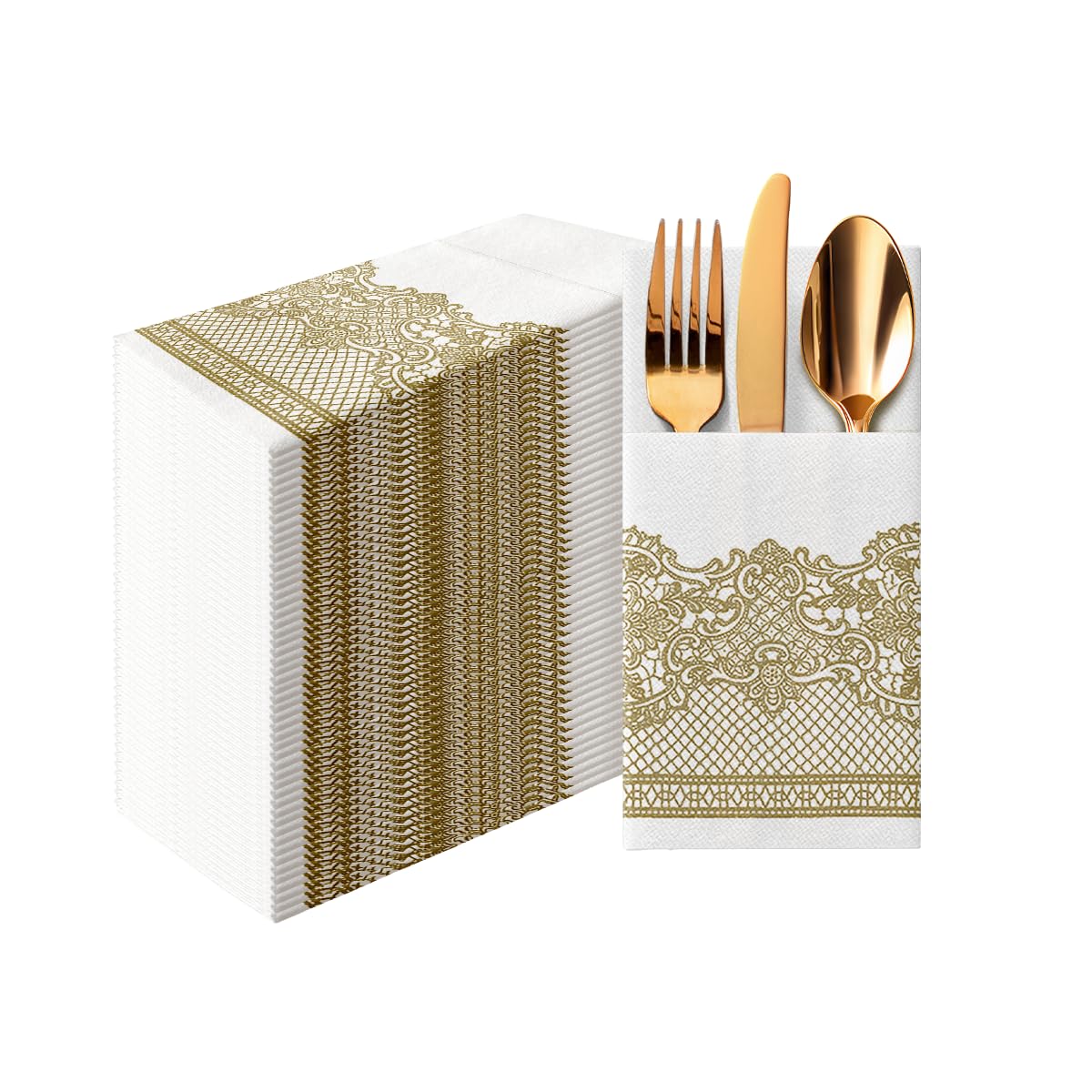Linen-Feel Pre-Folded Napkins with Flatware Pockets