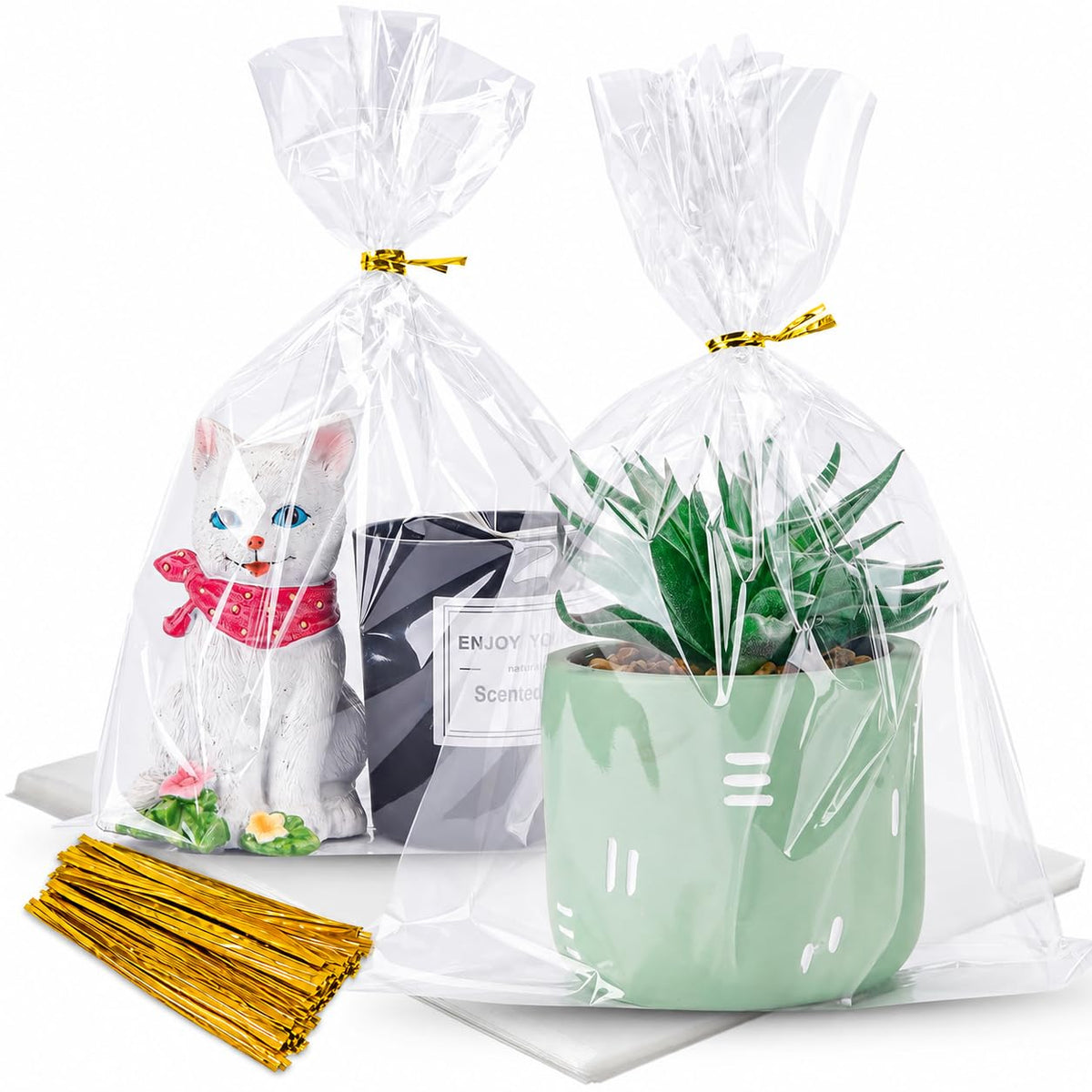Clear Cellophane Treat Bags with Twist Ties for Party Favors