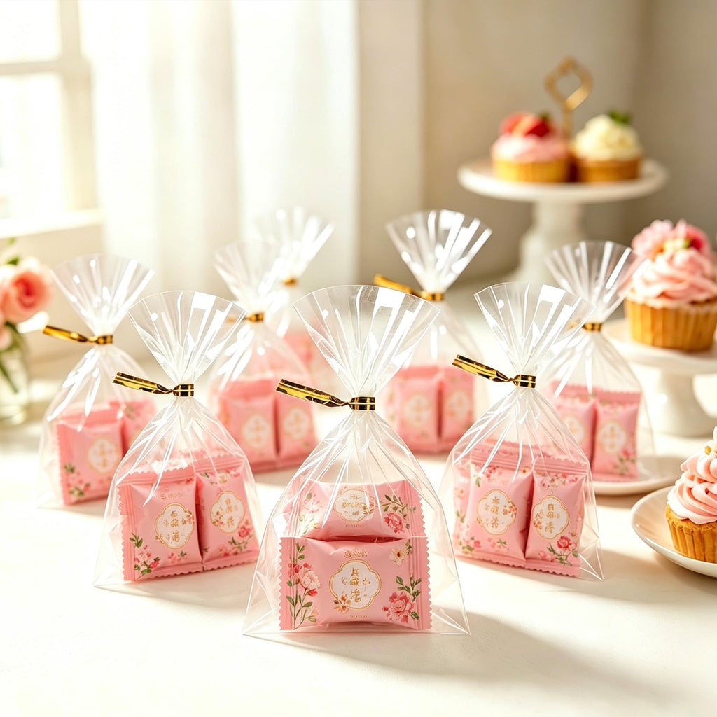 Clear Cellophane Treat Bags with Twist Ties for Party Favors