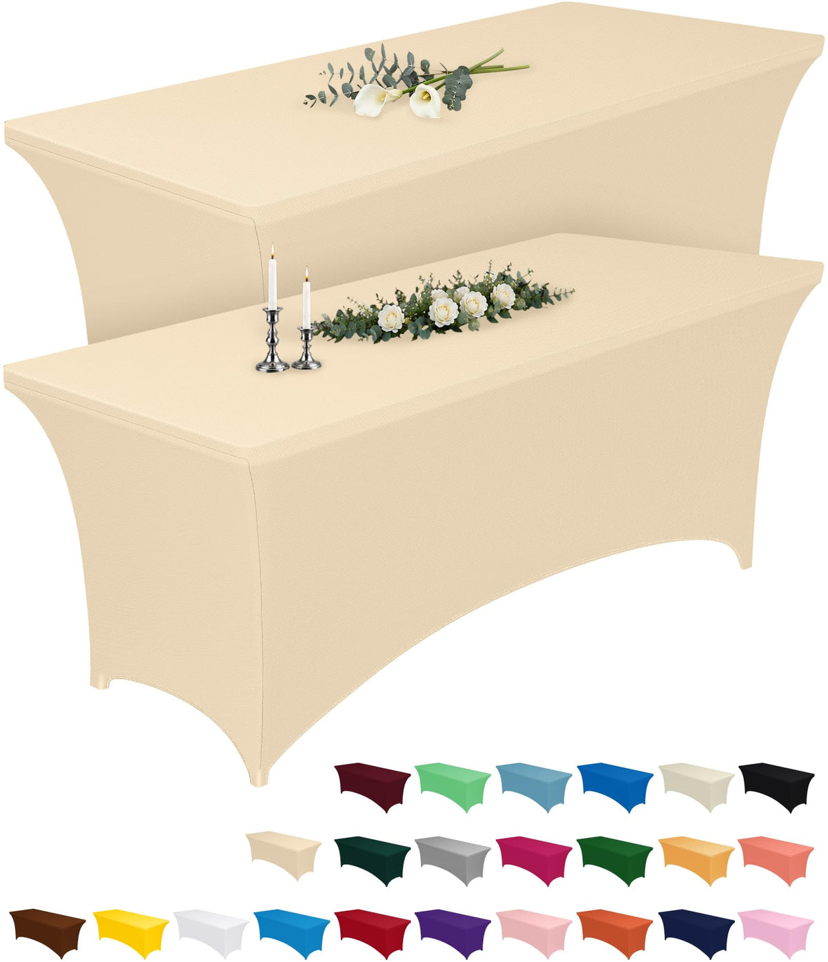 2-Pack Fitted Spandex Tablecloths for Parties & Events