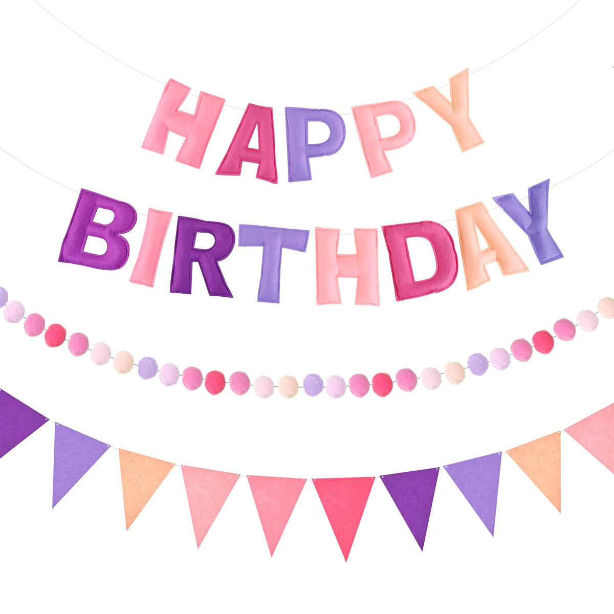 3-Piece Pre-Strung 3D Happy Birthday Banner Set