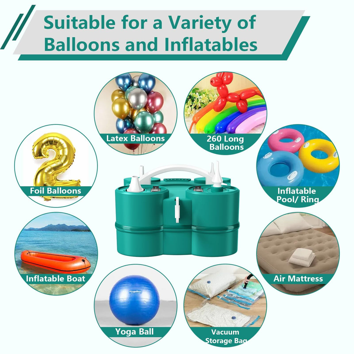 Electric Balloon Pump & Balloon Set with Dual Nozzles