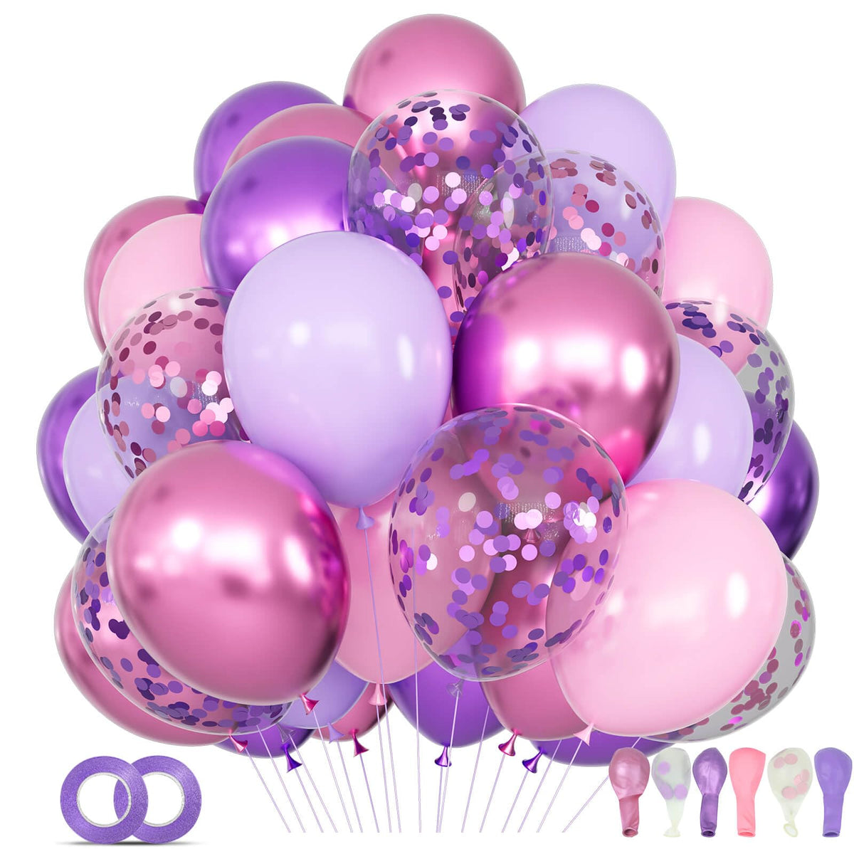68-Piece 12-Inch Balloon Kit with Ribbons for Parties