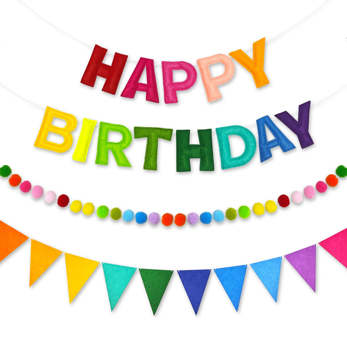 3-Piece Pre-Strung 3D Happy Birthday Banner Set