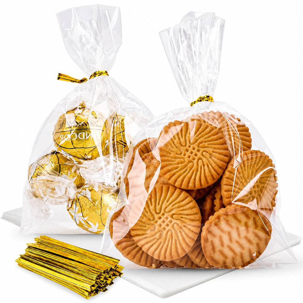 Clear Cellophane Treat Bags with Twist Ties for Party Favors